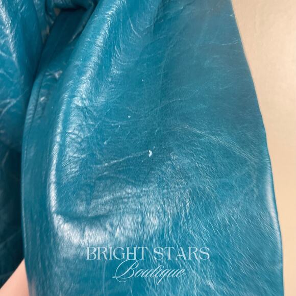 Rare Blue Teal Leather Jacket ASO Dawn Summers Buffy The Vampire Slayer Y2K - Picture 12 of 13